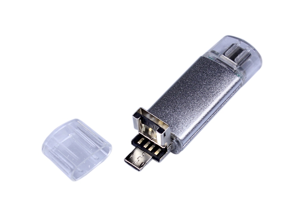 USB 3.0/micro USB/Type-C- флешка на 32 Гб (серебристый) 32Gb (Изображение 3)