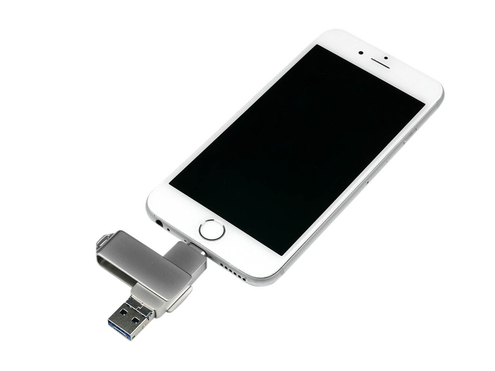 USB 3.0/micro USB/Lightning- флешка на 128 Гб с поворотным механизмом (Изображение 4)