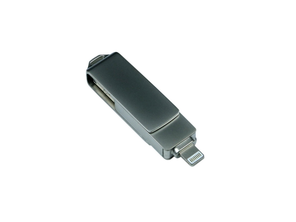 USB 3.0/micro USB/Lightning- флешка на 128 Гб с поворотным механизмом (серебристый) 128Gb (Изображение 2)