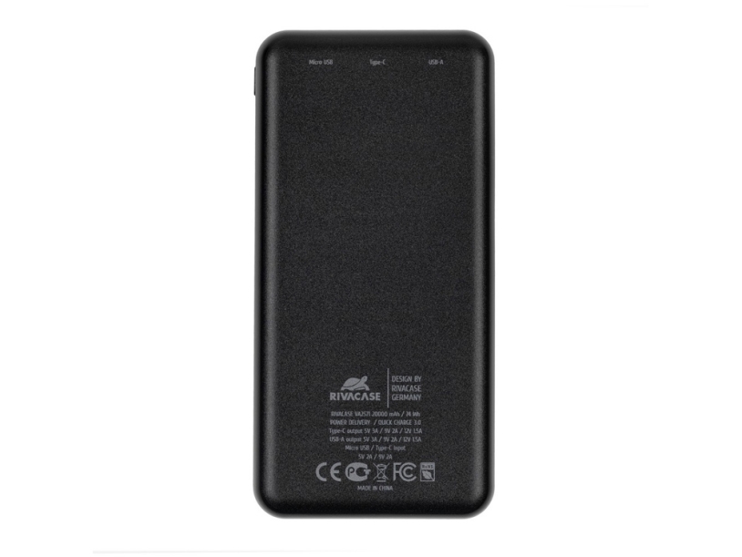 Внешний аккумулятор с быстрой зарядкой  VA2571, 20000 mAh (черный)  (Изображение 3)