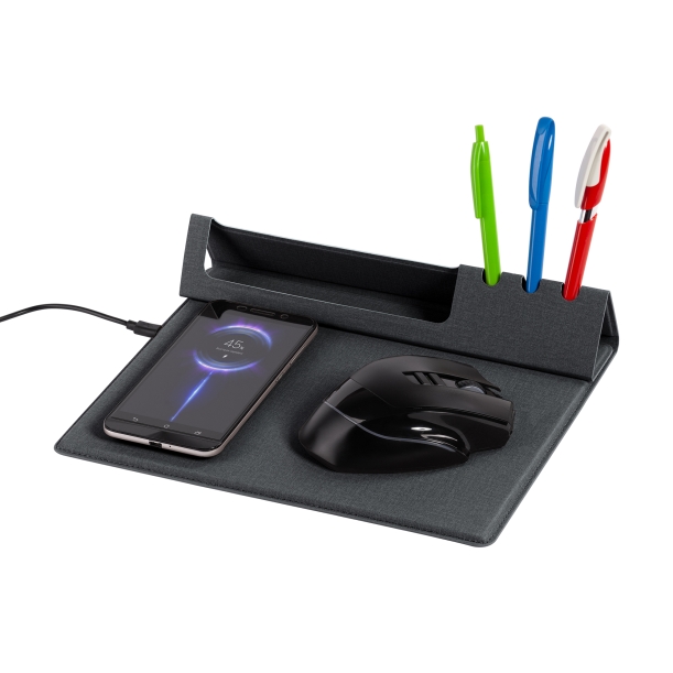 Настольная складная подставка "Cool Desk" с беспроводным (10W) зарядным устройством и ковриком для мыши (темно-серый) (Изображение 4)