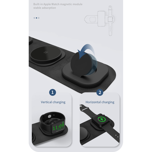Складная беспроводная (15W) зарядная станция "Magic Case" для смартфона, часов и наушников (Изображение 4)