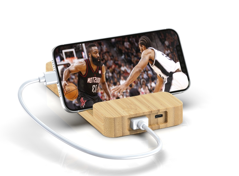 Беспроводное (10W) зарядное устройство "Bamboo Power" 5000 mAh с подставкой под смартфон, бамбук (бежевый) (Изображение 3)