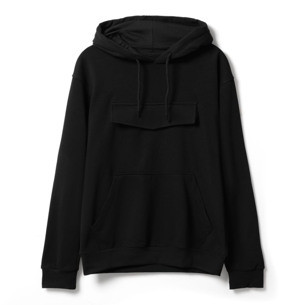 Худи унисекс с карманом на груди Chest Pocket, черное, размер XS/S (Изображение 1)
