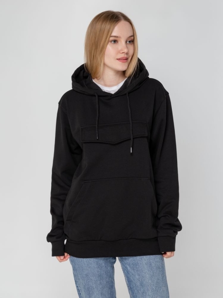 Худи унисекс с карманом на груди Chest Pocket, черное, размер XS/S (Изображение 6)