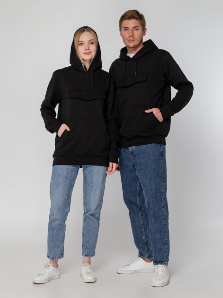 Худи унисекс с карманом на груди Chest Pocket, черное, размер XS/S (Изображение 13)