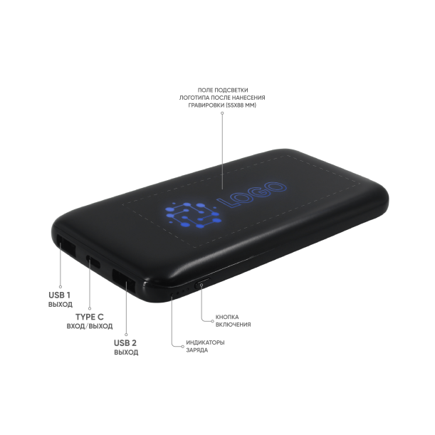 Внешний аккумулятор с подсветкой Bplanner Power 4 ST, 8000 mAh (Синий) (Изображение 3)