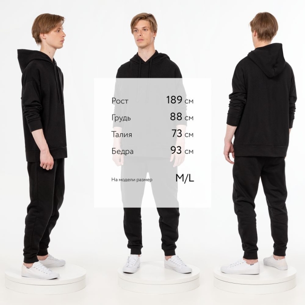 Худи унисекс H2, черное, размер XL/XXL (Изображение 6)