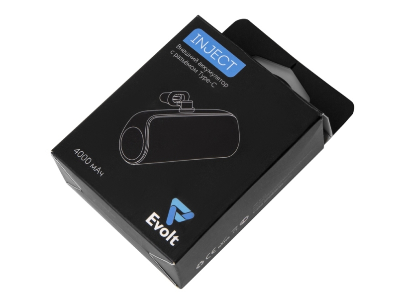 Внешний аккумулятор с разъёмом Type-C Inject, 4000 mAh, черный (Изображение 11)