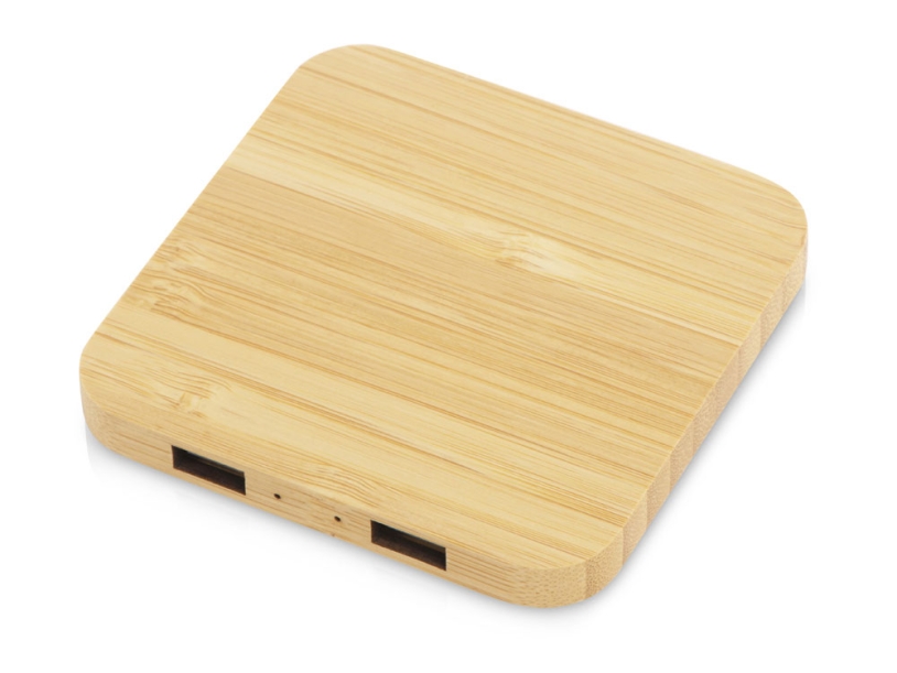 USB-хаб с беспроводной зарядкой из бамбука Plato (Изображение 1)