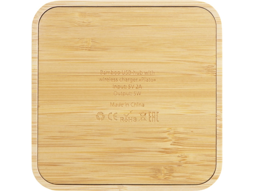 USB-хаб с беспроводной зарядкой из бамбука Plato (Изображение 5)