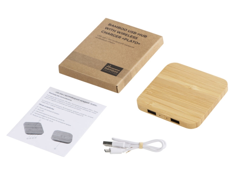 USB-хаб с беспроводной зарядкой из бамбука Plato (Изображение 11)