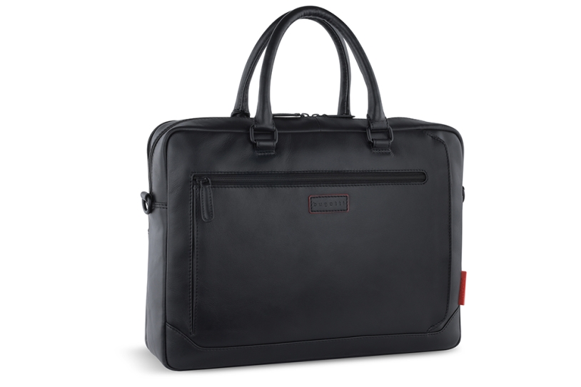 Портфель мужской BUGATTI Clark, чёрный, воловья кожа/полиэстер, 40х9,5х29 см, 10 л (Изображение 1)
