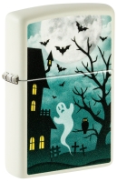 Зажигалка ZIPPO Spooky Design с покрытием Glow In The Dark Green, латунь/сталь, белая, 38x13x57 мм