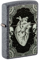 Зажигалка ZIPPO Heart Design с покрытием Iron Stone, латунь/сталь, серая, 38x13x57 мм