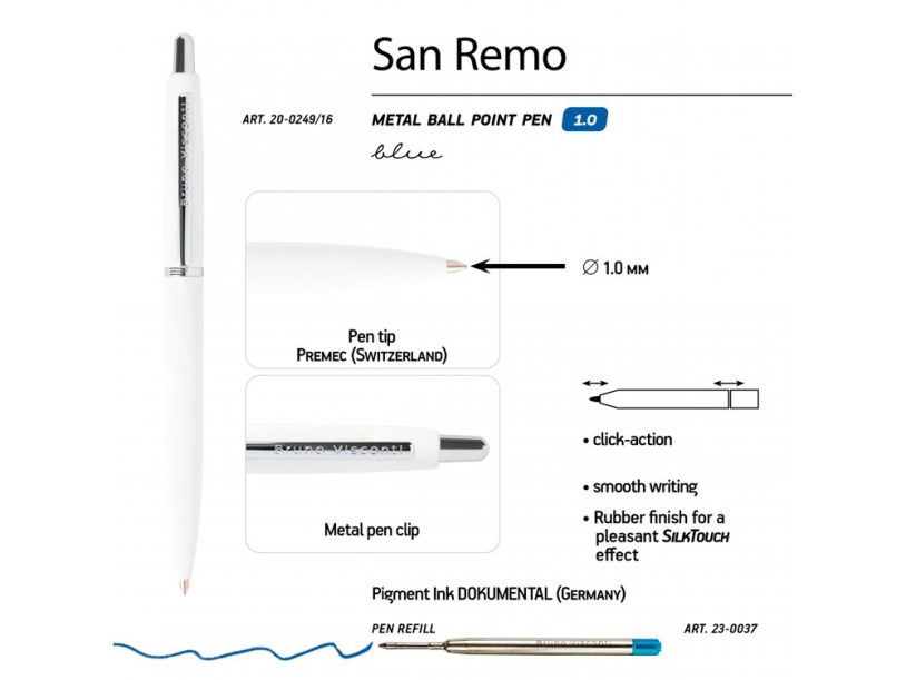 Ручка металлическая шариковая San Remo, софт тач (белый)  (Изображение 3)