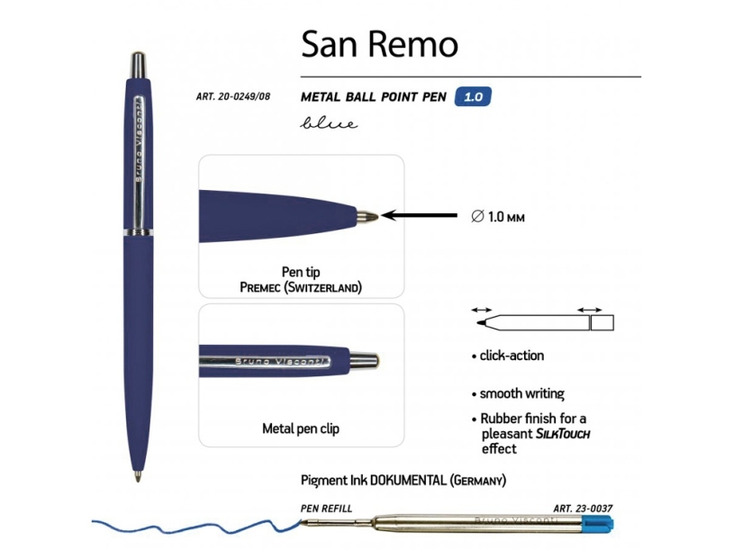 Ручка металлическая шариковая San Remo, софт тач (ярко-синий)  (Изображение 3)
