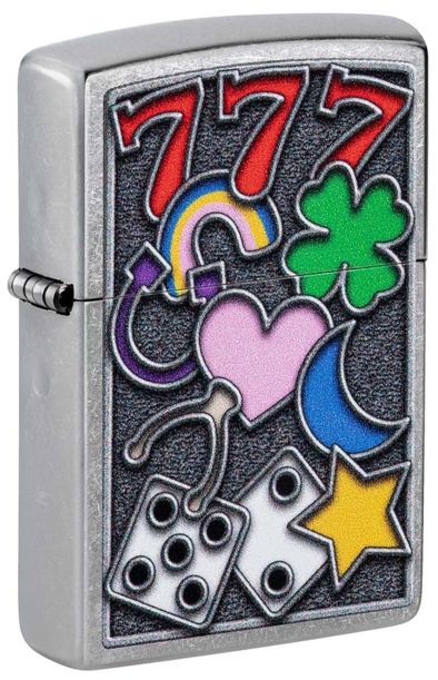 Зажигалка ZIPPO All Luck с покрытием Street Chrome, латунь/сталь, серебристая, 38x13x57 мм (Изображение 1)