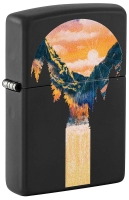 Зажигалка ZIPPO Mountain Waterfall с покрытием Black Light, латунь/сталь, черная,матовая 38x13x57 мм