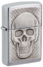 Зажигалка ZIPPO Skull Design с покрытием Brushed Chrome, латунь/сталь, серебристая, 38x13x57 мм