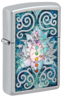 Зажигалка ZIPPO Lotus Flower с покрытием High Polish Chrome, латунь/сталь, серебристая, 38x13x57 мм