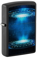 Зажигалка ZIPPO UFO Flame с покрытием Black Light, латунь/сталь, черная, матовая, 38x13x57 мм