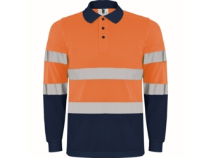 Рубашка поло со светоотражающими полосами Polaris с длинным рукавом, мужская (navy/неоновый оранжевый) 4XL