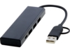 Концентратор USB 2.0 Rise из переработанного алюминия, сертифицированного по стандарту RCS - сплошной черный (Изображение 1)