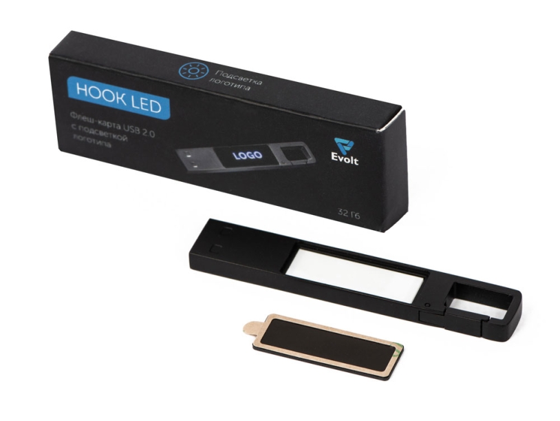 USB 2.0- флешка на 32 Гб c подсветкой логотипа Hook LED (темно-серый)  (Изображение 9)
