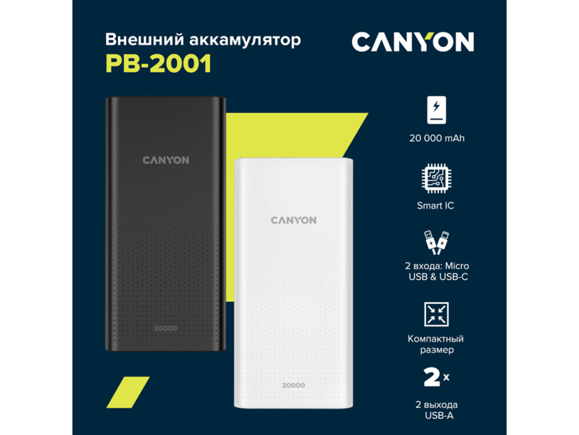 Портативный аккумулятор Canyon PB-2001 (CNE-CPB2001W), белый (Изображение 4)