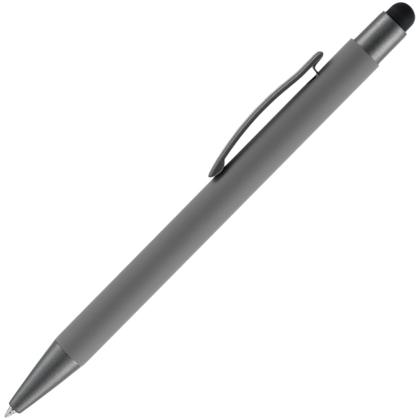 Ручка шариковая Atento Soft Touch со стилусом, серая (Изображение 2)