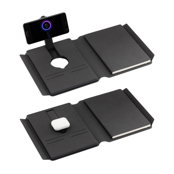 Папка А5 с беспроводным (10W) зарядным устройством 5000 mAh, с MagSafe и блокнотом (черный) (Изображение 4)