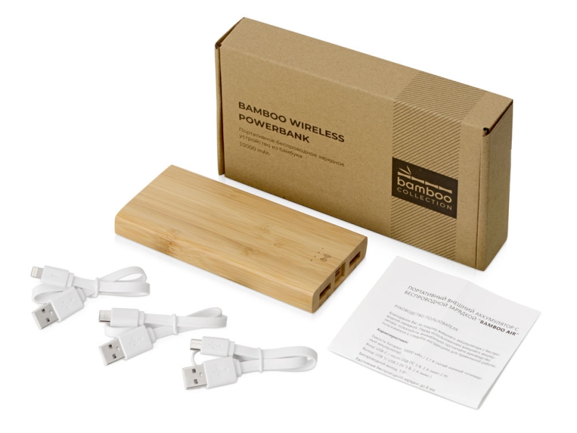 Внешний беспроводной аккумулятор из бамбука Bamboo Air, 10000 mAh (Изображение 11)