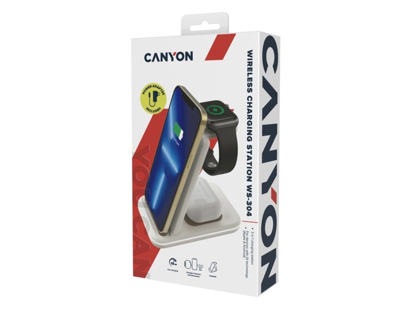 Беспроводное зарядное устройство 3-в-1 CANYON WS-304 (CNS-WCS304B), 15W (Изображение 8)
