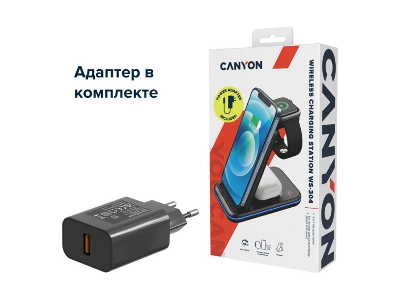 Беспроводное зарядное устройство 3-в-1 WS-304, 15 Вт (черный)  (Изображение 9)