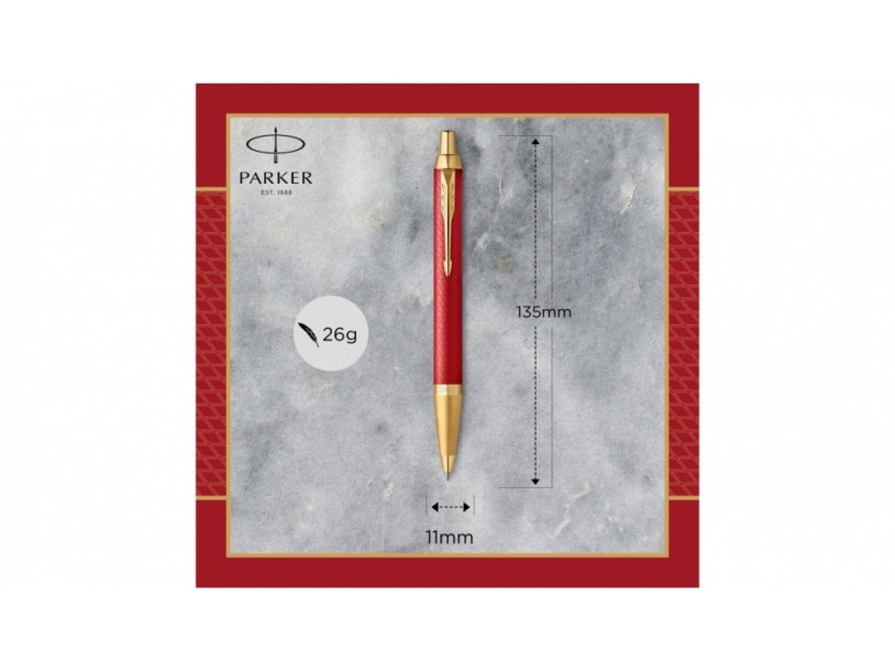 Ручка шариковая Parker IM Premium (красный/золотистый)  (Изображение 4)