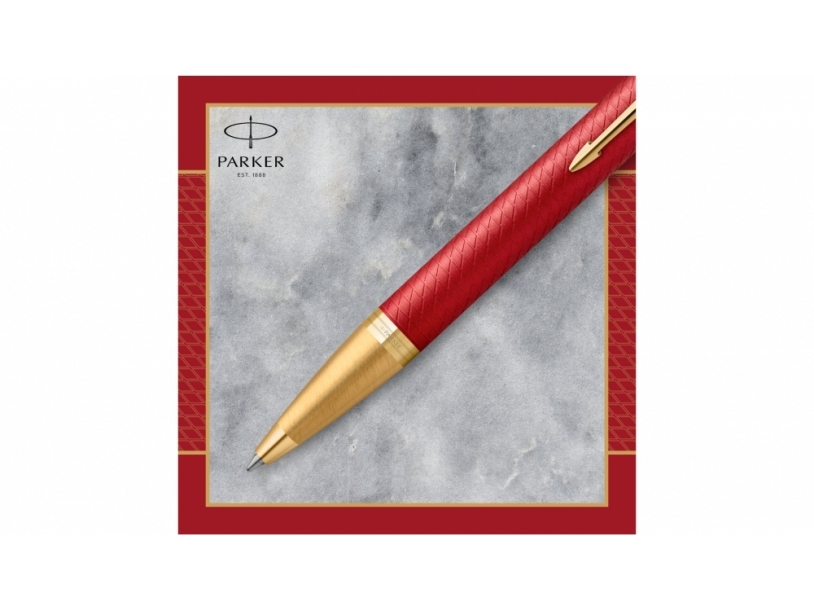 Ручка шариковая Parker IM Premium (красный/золотистый)  (Изображение 5)