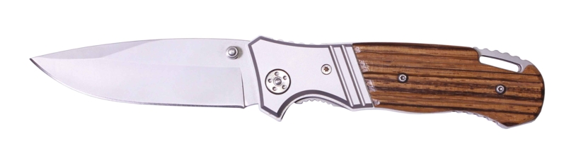 Нож складной Stinger, 90 мм (серебр.), рукоять: сталь/дерево (серебр.-корич.), с клипом,короб.картон (Изображение 1)