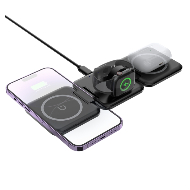 Складная беспроводная (15W) зарядная станция "Flip" с MagSafe (черный) (Изображение 1)