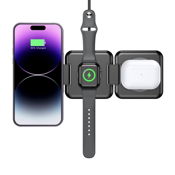 Складная беспроводная (15W) зарядная станция "Flip" с MagSafe (черный) (Изображение 8)