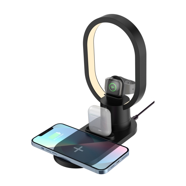 Настольная беспроводная (15W) зарядная станция "Starship" с лампой и MagSafe (черный) (Изображение 1)