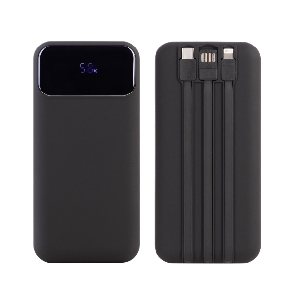 Зарядное (22.5W) устройство "Top Grade SOFTTOUCH" 20000 mAh с подсветкой логотипа, встроенными кабелями и цифровым индикатором заряда (черный) (Изображение 2)