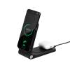 Складная беспроводная (15W) зарядная станция "Clap" для смартфона, часов и наушников, с подсветкой логотипа и подставкой (черный) (Изображение 9)