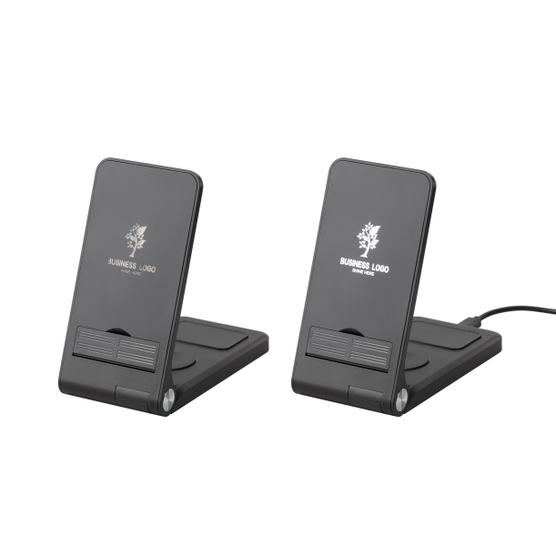 Складная беспроводная (15W) зарядная станция "Clap" для смартфона, часов и наушников, с подсветкой логотипа и подставкой (черный) (Изображение 5)