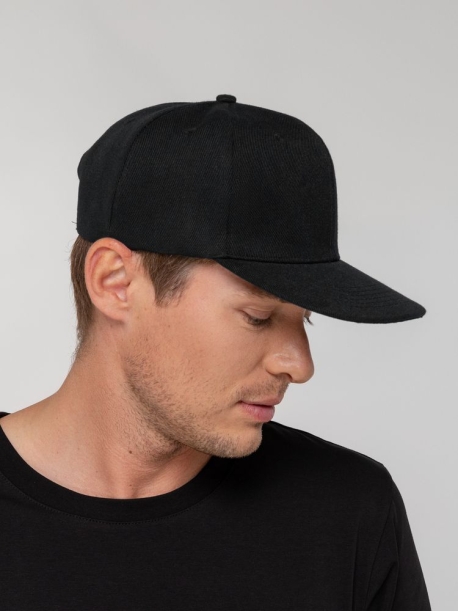 Бейсболка Snapback с прямым козырьком, черная (Изображение 5)
