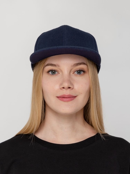 Бейсболка Snapback с прямым козырьком, темно-синяя (Изображение 5)