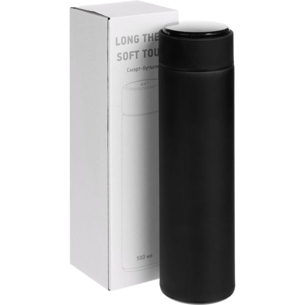 Смарт-бутылка с заменяемой батарейкой Long Therm Soft Touch, черная (Изображение 9)