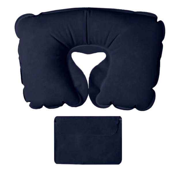 Подушка  надувная дорожная WAY в футляре; синий; 43,5х27,5 см; твил; шелкография (Изображение 1)