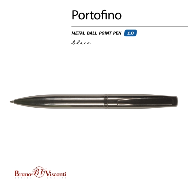 РУЧКА "PORTOFINO" ШАРИКОВАЯ  АВТОМАТИЧЕСКАЯ, МЕТАЛЛИЧЕСКИЙ КОРПУС ЧЕРНЫЙ ВОРОНЕНАЯ СТАЛЬ1.0 ММ, СИНЯ (Изображение 5)