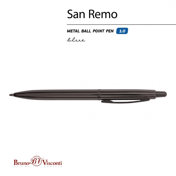 РУЧКА "SAN REMO" ШАРИКОВАЯ, АВТОМАТИЧЕСКАЯ, МЕТАЛЛИЧЕСКИЙ КОРПУС ВОРОНЕНАЯ СТАЛЬ 1.00 ММ, СИНЯЯ (Изображение 1)